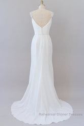 Elegant Ruffle Beading Chiffon Sheath Wedding Dresses